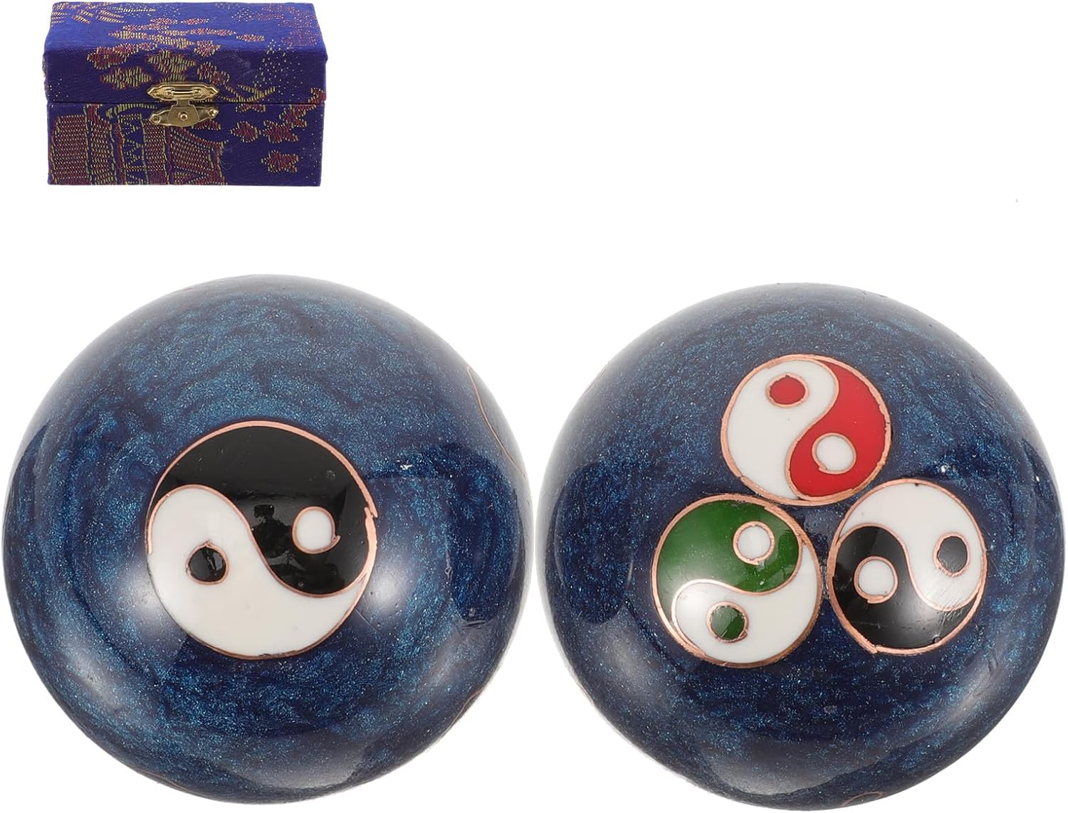 Metal Hand Exercise Massage Balls Set 47mm with Enamel Coating and Colorful Bagua Design, Smooth Rolling Hand Massager for Stress Relief and Mobility Improvement