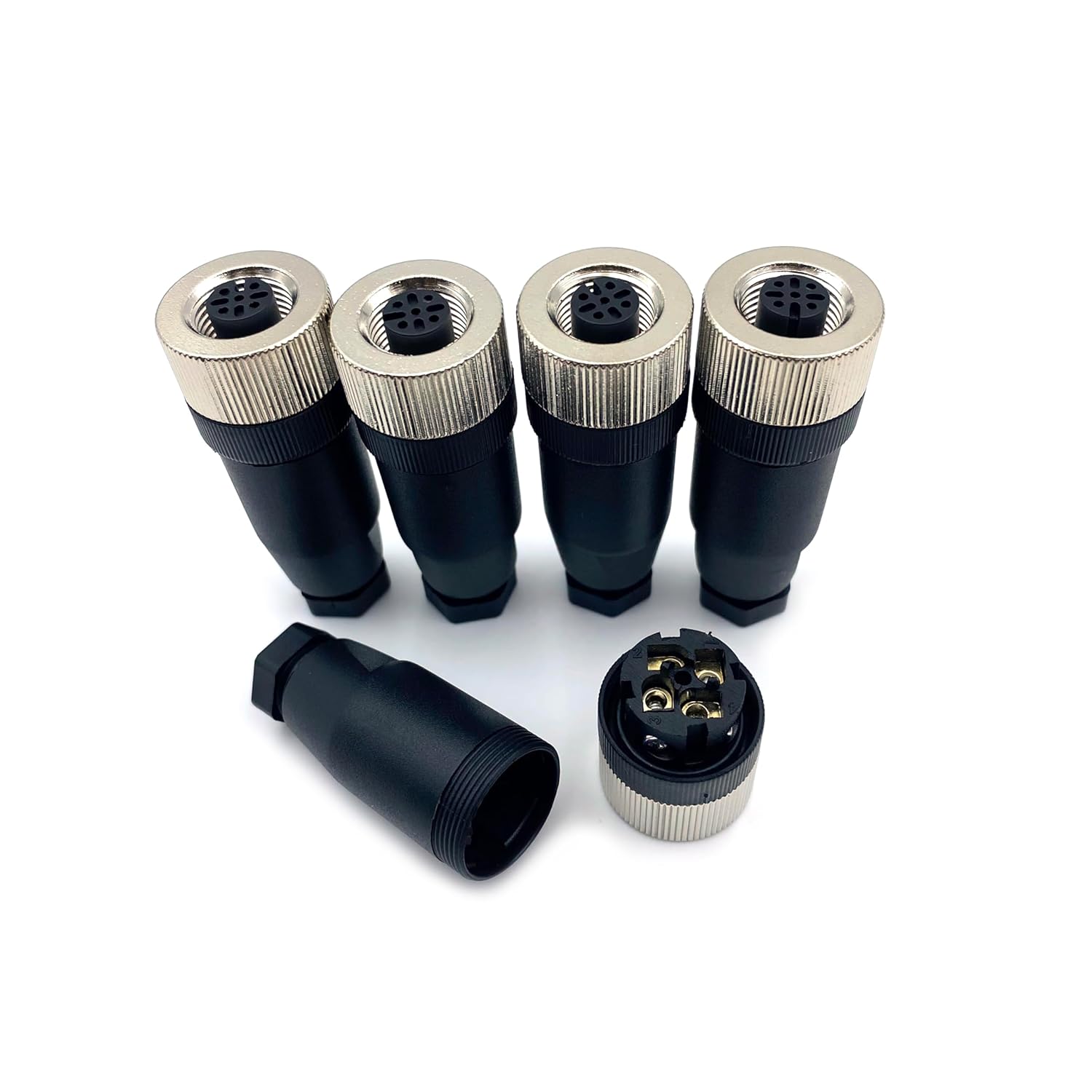5 Pcs M12 4 Pin Female Connector, IP67 Waterproof A Code Industrial Circular Connector Field Assembly Wireable Adapter Unshielded Straight Type Sensor for PG7 Cable 250V 4A