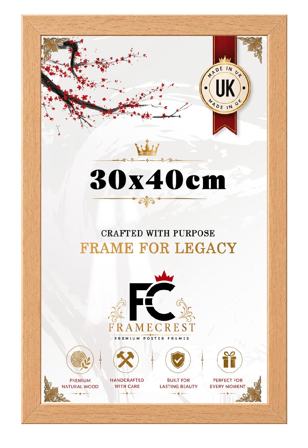 FRAMECREST Professional Design 30x40cm Poster/Picture Frame | MDF Wood Finish Clear Perspex | Rectangle for Posters | Landscape or Portrait Orientation | Wall Décor-[Beech] — image 1