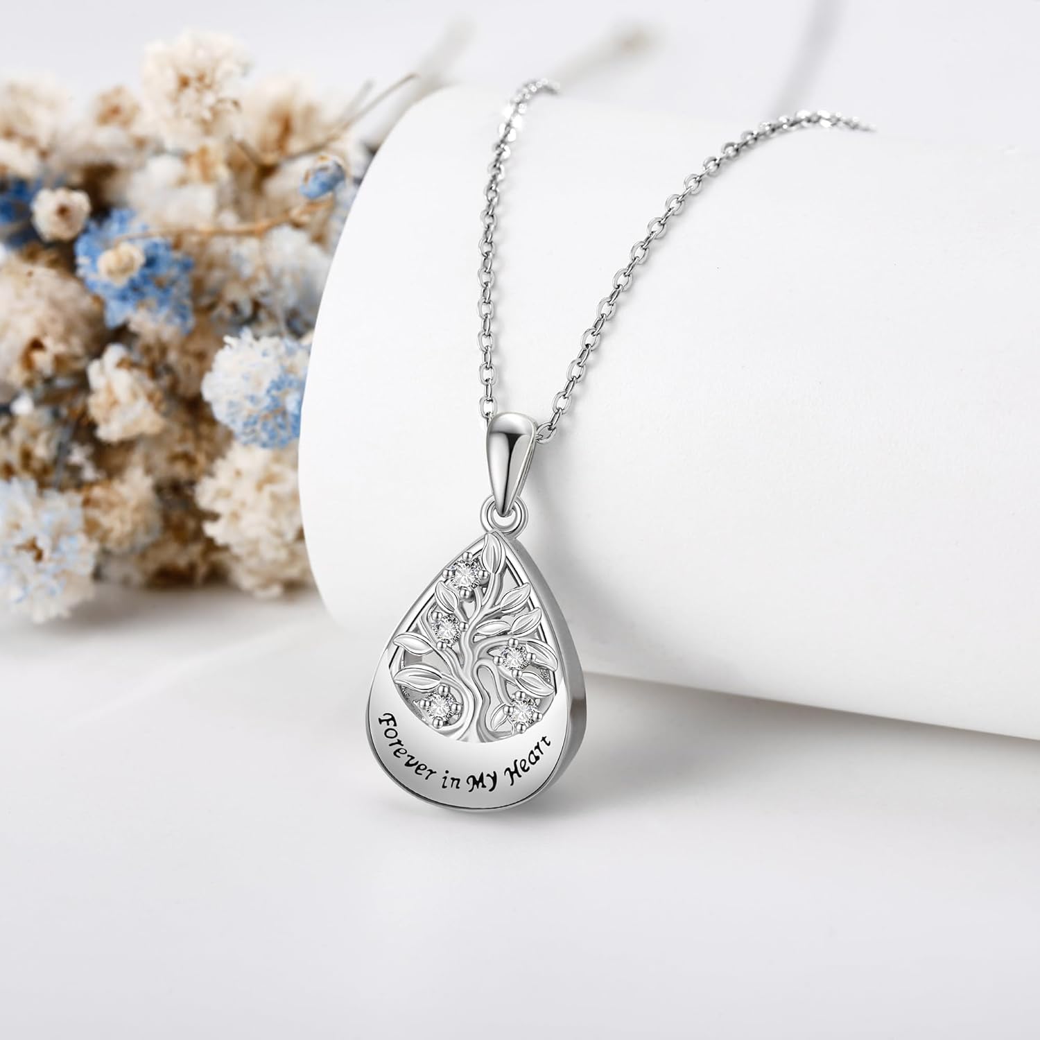 VONALA Tree of Life Urn Necklace for Ashes for Women 925 Sterling Silver Teardrop Urn Necklace Cremation Jewelry