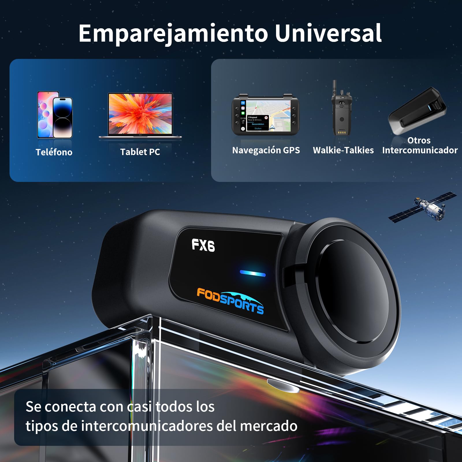 Fodsports FX6 Intercomunicador Casco Moto Bluetooth, Sistema Intercomunicador 6 Motoristas, Manos Libres Moto con Emparejamiento Universal, Auriculares Bluetooth para Motocicleta/ATV