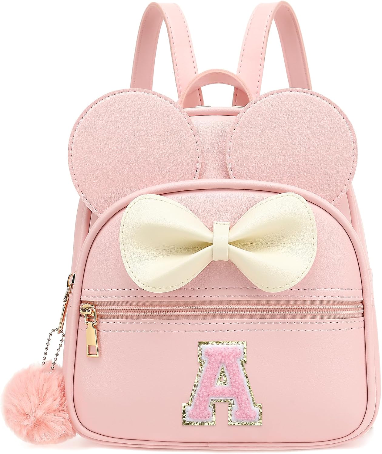 Initial Mini Backpack for Girls Toddler Kids, Small Mouse Personalized Bowknot Purse Gift(Pink A)