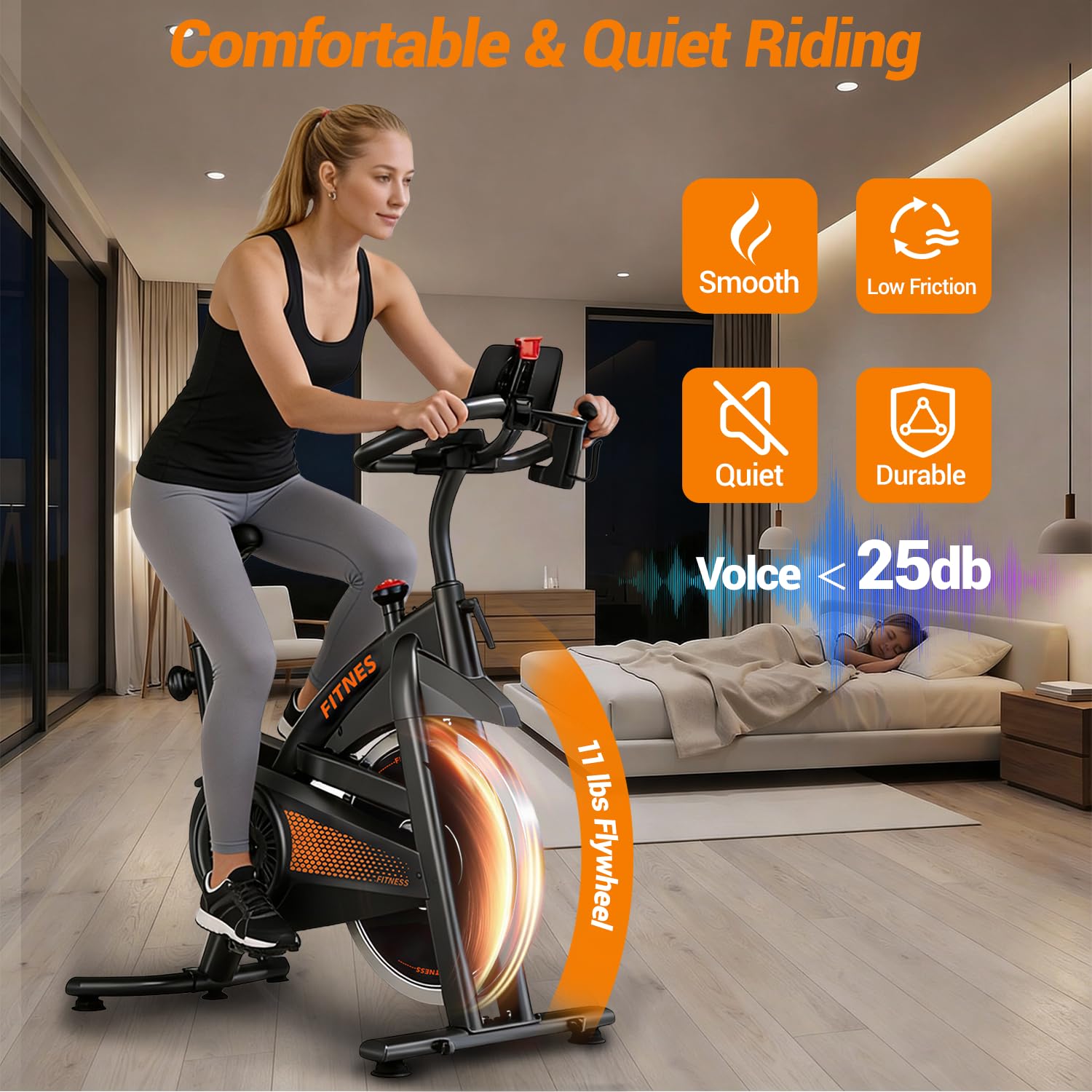 CURSOR FITNESS Inteligentny Rower Treningowy Spinningowy, Cichy Rower Fitnessowy z Bluetooth i APP Kinomap/Zwift/Z Sport, Wyświetlacz LCD z Pomiarem Tętna, Regulowany Opór 0-100%, Nośność 136KG