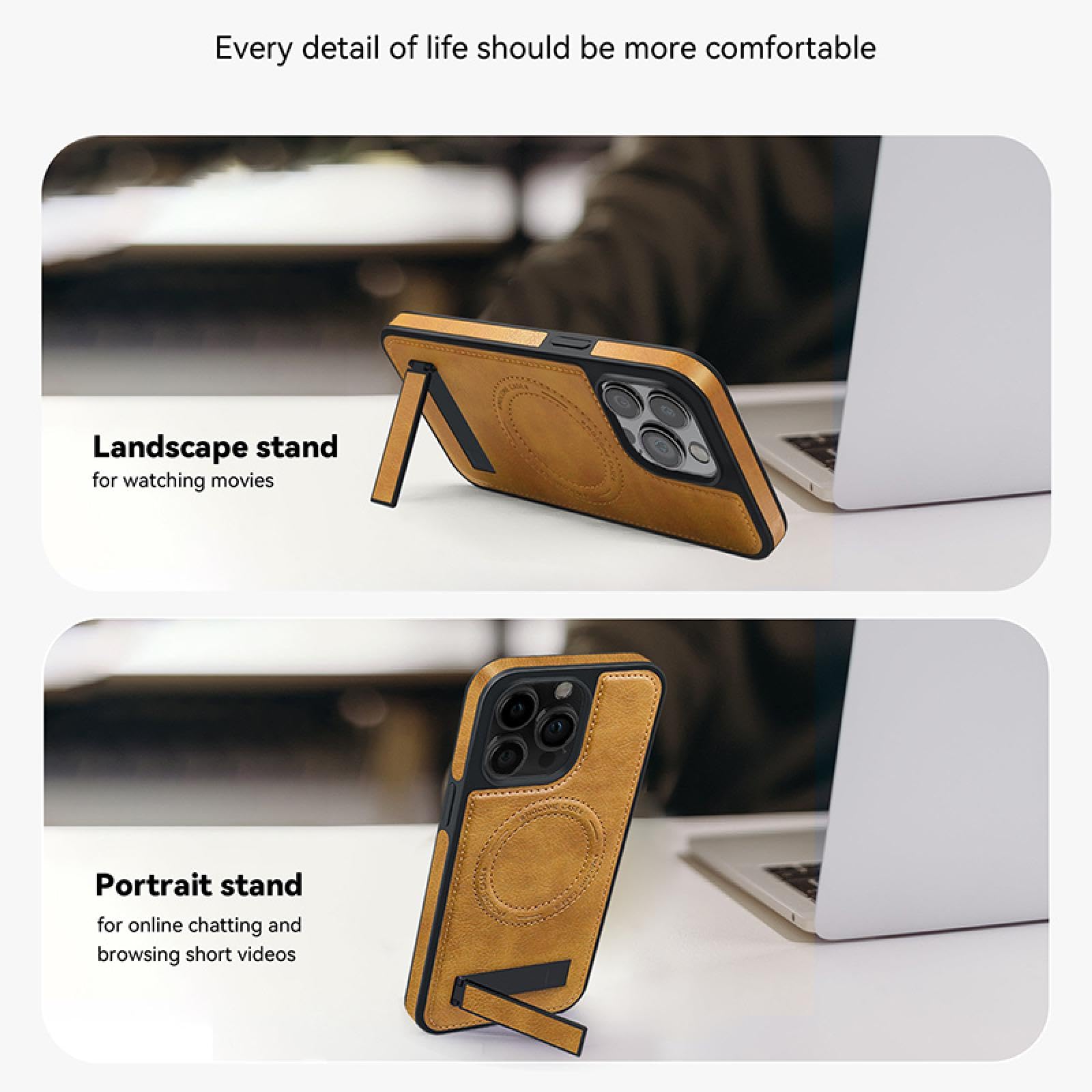 Für iPhone 15 Plus Magnetischer Metallhalter Stoßfeste Leder-Telefonhülle Stoßstangen-Rückseite (Für iPhone 15 Plus/Schwarz)