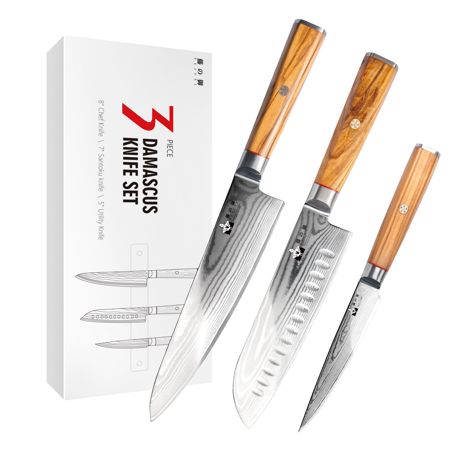 Damascus Chef Knife, 8 inch VG10 Steel Damascus Knife with Olive Wood Handle Razor Sharp Kitchen Knife — Amazon image 8