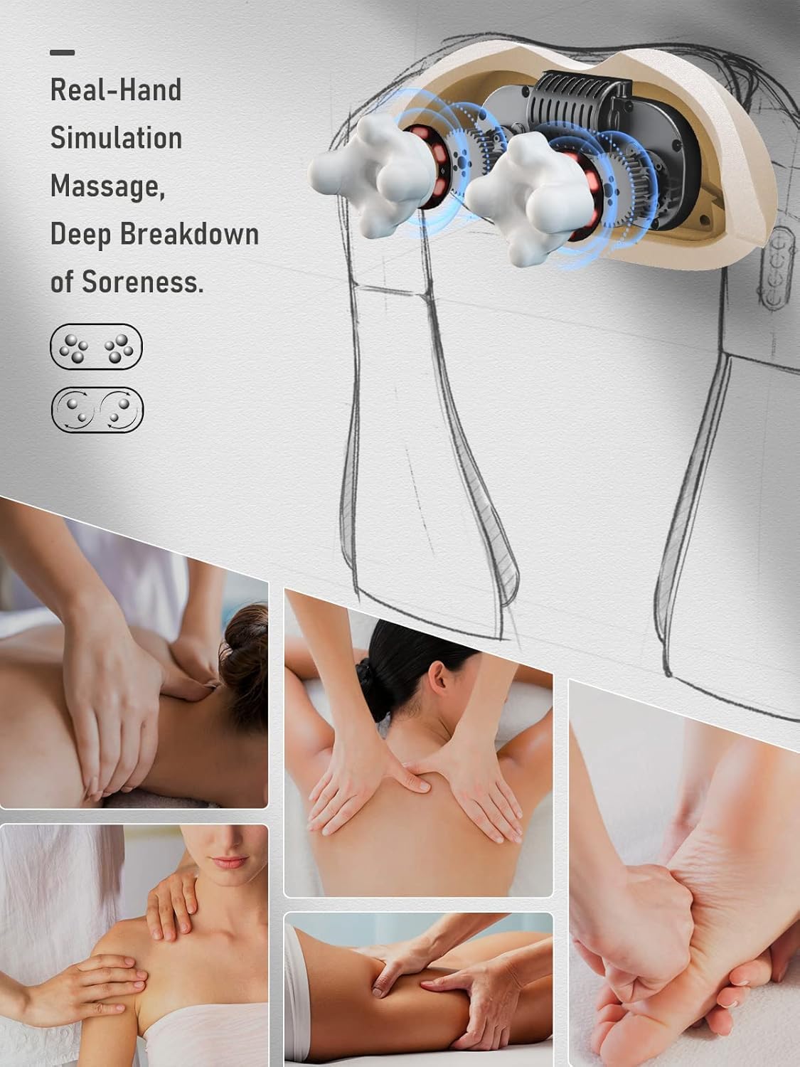 Careboda Masseur Cervical avec Chaleur, 3 vitesses, Shiatsu | Masseur cervical Shiatsu, chaleur, 3 vitesses, pétrissage profond, soulage douleurs, bureau/conducteur/cadeau.
