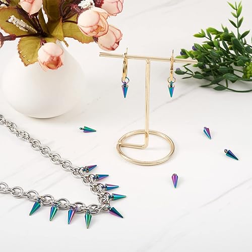 Miniatura 2 de 20 dijes de arco iris con forma de cono de acero inoxidable 304, cuentas de pico de bala, dijes góticos para mujeres y hombres, aretes de aro,
