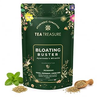Tea Treasure Bloating Buster Ayurveda Miracle Tea100g, Supports Digestion, Reduces Gas, Acidity & Burping, Fennel, Ginger, Ajwain, Peppermint, Black Salt, Feel Light After Meal