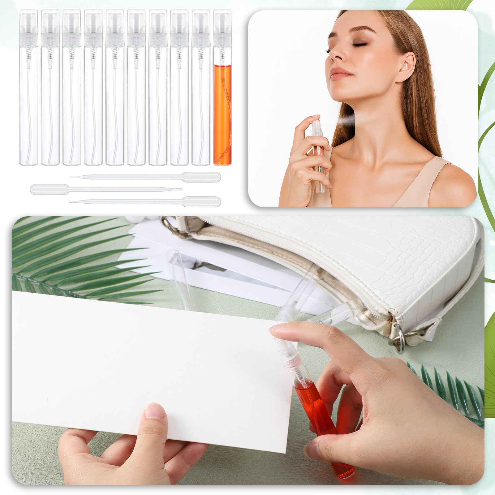Prasacco - Małe butelki z rozpylaczem, 10 sztuk, 10 ml, przezroczyste, ze słomkami do napełniania, do perfum i podróży