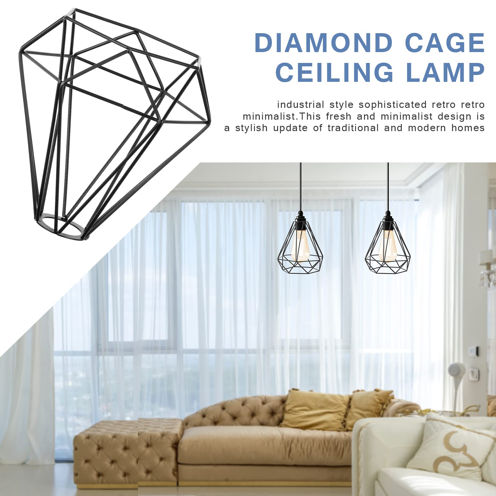 SEWACC Vintage Lampenschirm 29,5 Cm - Metallkäfig Mit Hanfseil Für Pendelleuchten