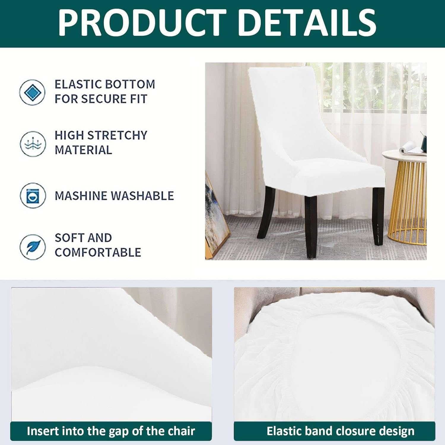Velvet Chair Cover, Soft Chair Cover Reusable Soft Chair Covers for Dining Room Banquet(Bianco,6 Pezzi)