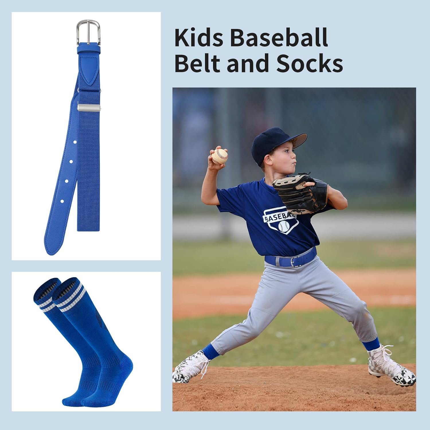 AWAYTR Youth Baseball Socks and Belt - Kids Softball Belts and Socks Combo for Youth Boys Girls - Image 2