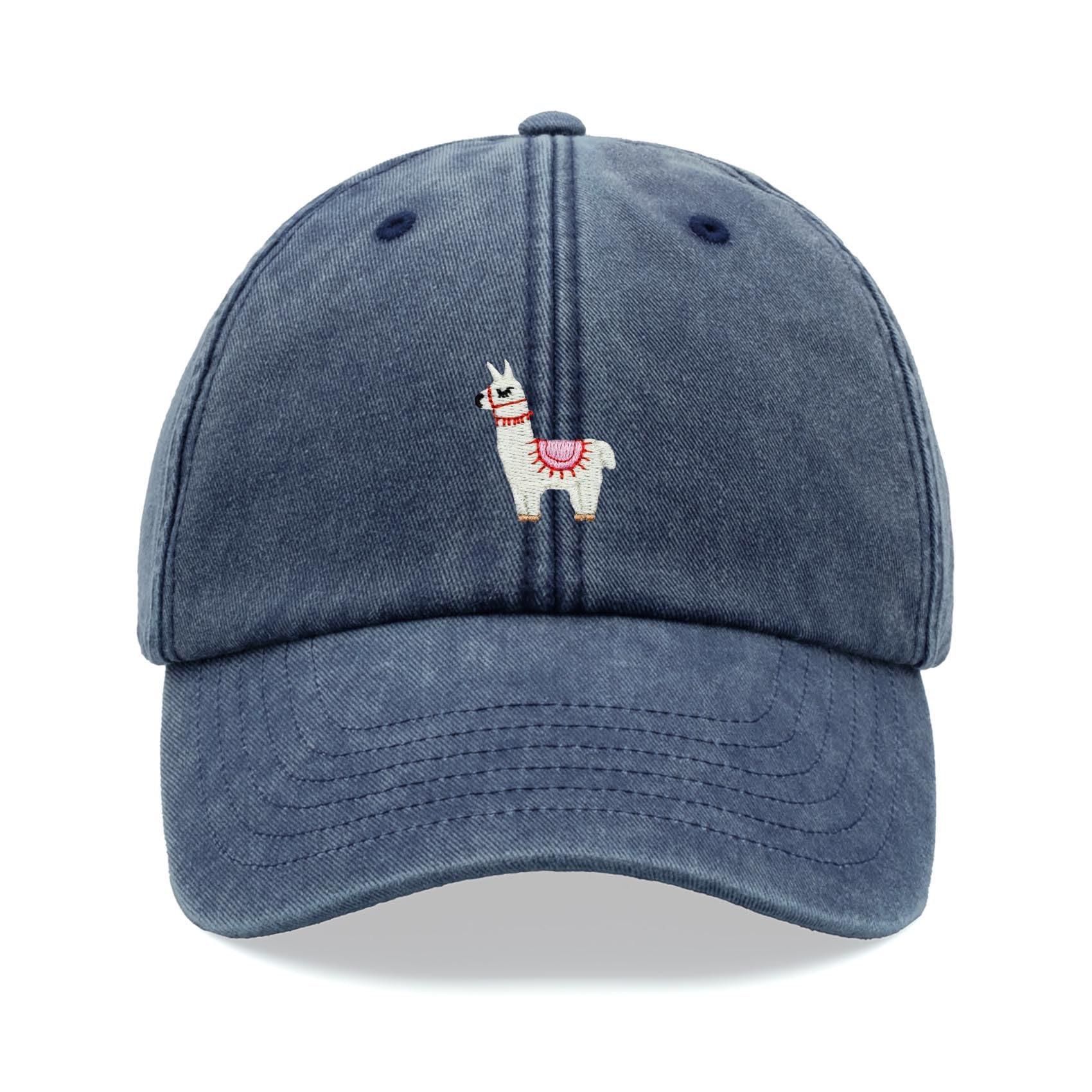 Llama Baseball Cap Vintage Washed Unisex Dad Hat Adjustable Blue Denim