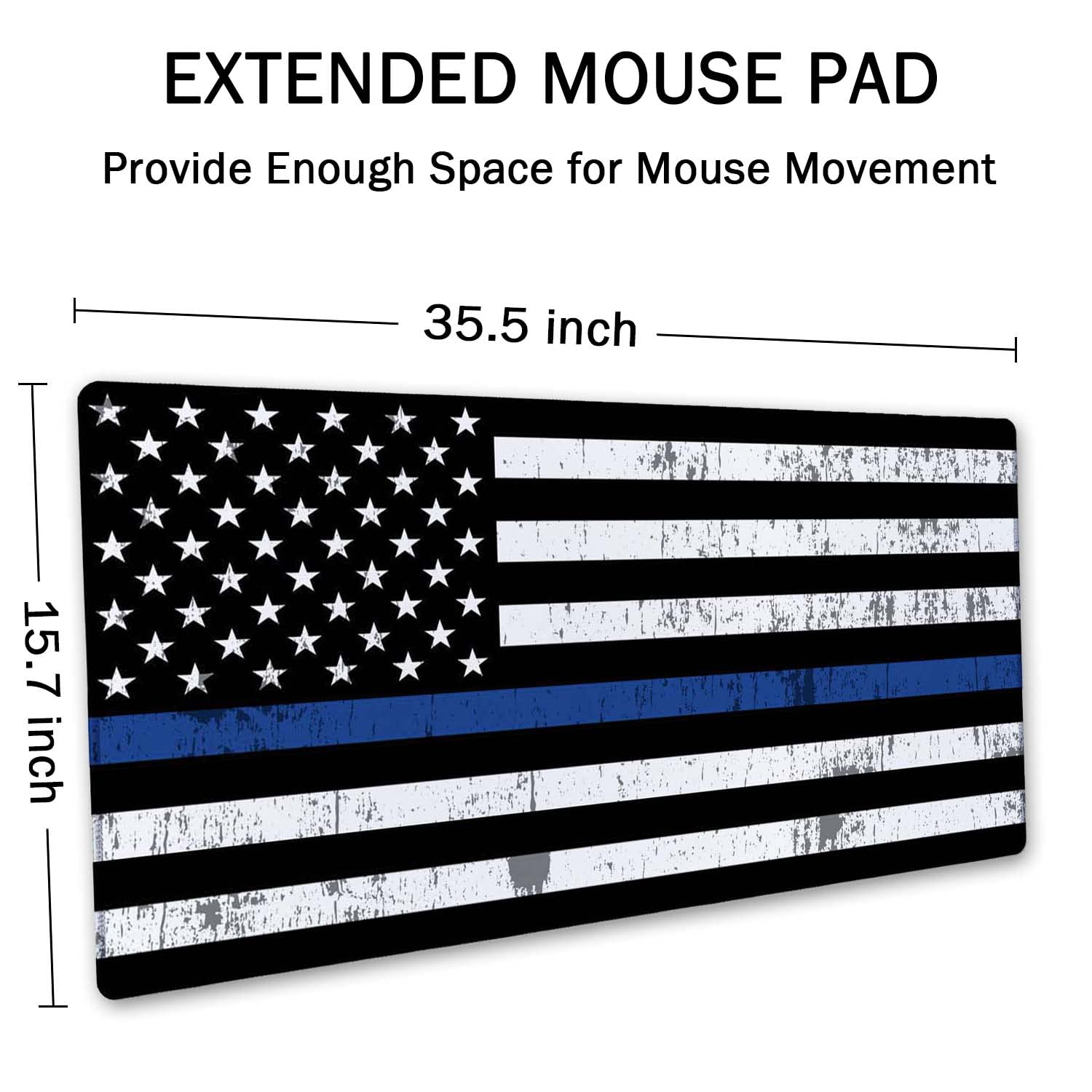 SSOIU Desk Mat, Extended Gaming Mouse Pad 35.5x15.7 in, Large Non-Slip Rubber Base Mousepad with Stitched Edges, Waterproof Keyboard Mouse Mat Desk Pad for Office, Home - Retro US Thin Blue Line Flag