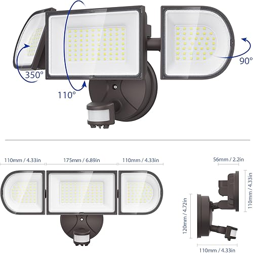 Miniatura 8 de iMaihom Luz de seguridad LED con sensor de movimiento de 100 W, luces de inundación súper brillantes de 9000 lm para exteriores, reflector exterior