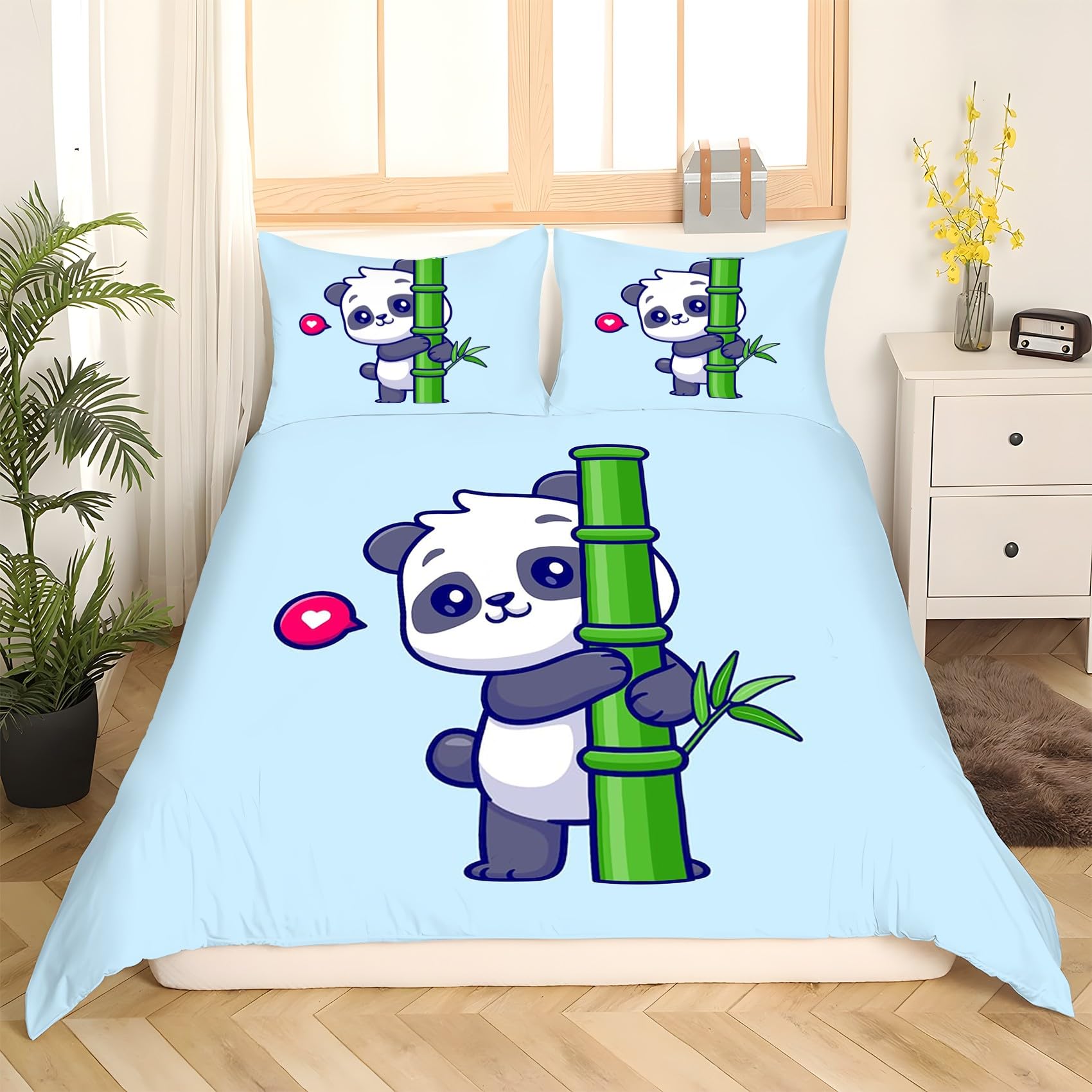 Chińska pościel panda 220 x 240 cm, pościel dwustronna i dekoracja pokoju, miękka mikrofibra, zestaw 2-częściowy, 2 poszewki na poduszkę 80 x 80 cm, z zamkiem błyskawicznym