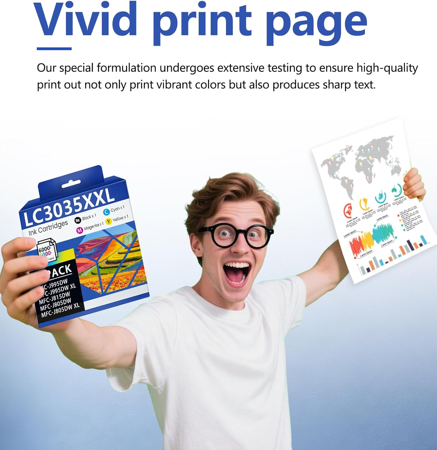LC3035XXL Ink Cartridges High Yield 4 Pack BK/C/M/Y Ink Replacement for Brother LC3035 LC3033 MFC-J805DW MFC-J815DW MFC-J995DW MFC-J995DW XL Printer LC3035 XXL