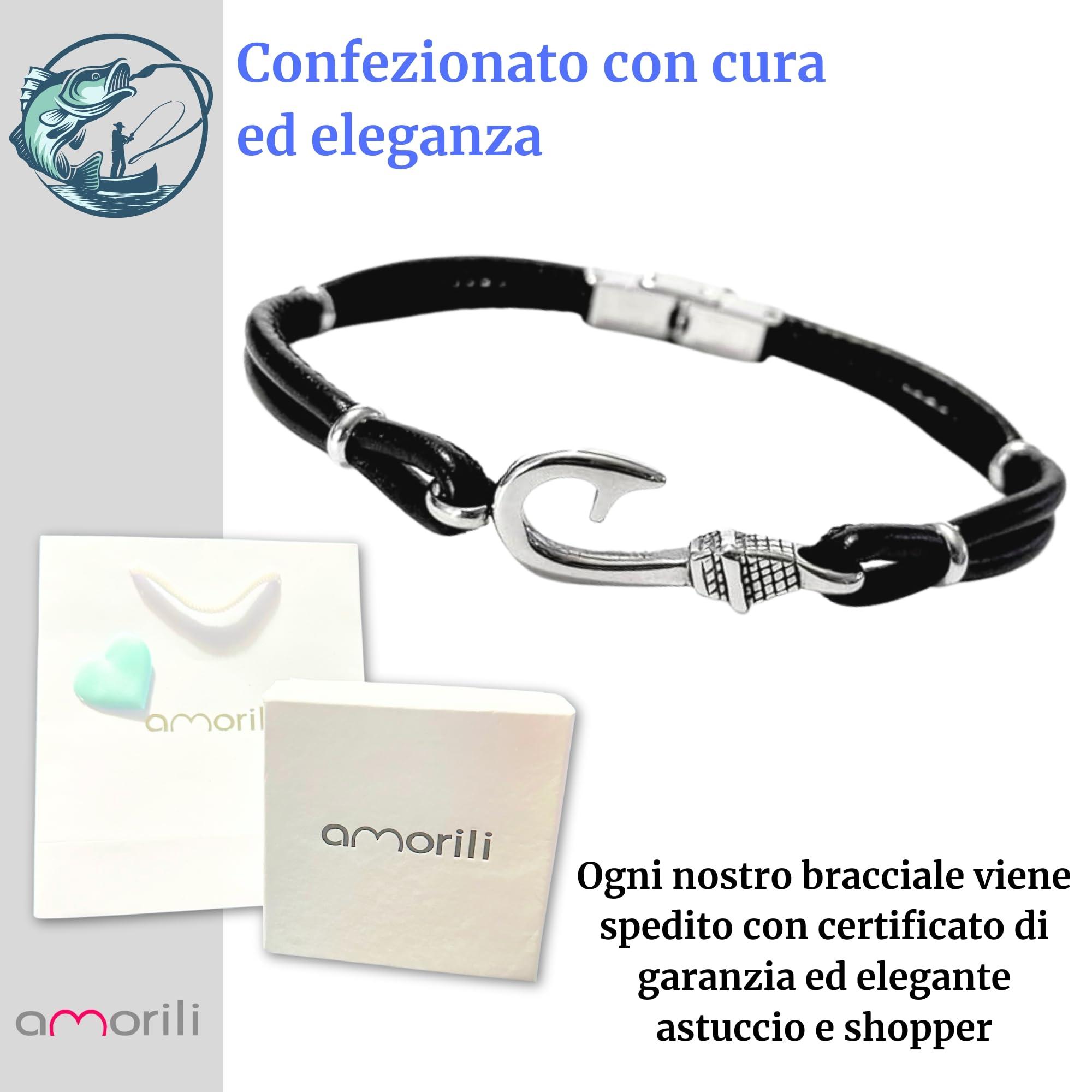 Bracciale Uomo Amo da Pesca – Acciaio Inossidabile & Pelle – Idea Regalo Pescatore – Gioiello Nautico Regolabile Elegante Sportivo bcc1603b