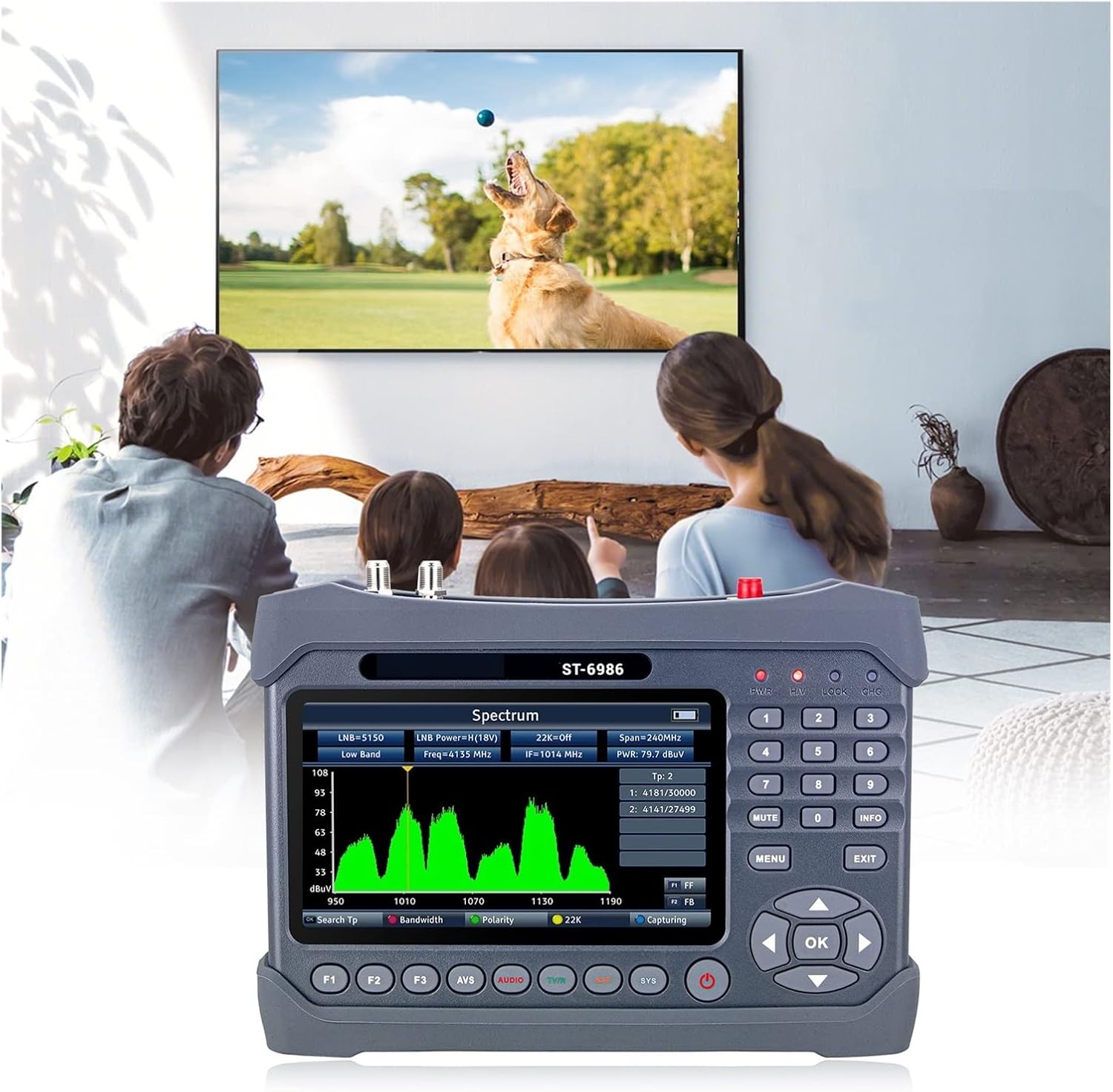 Satellite Finders Digital Signal Meter HEVC H.265 (10 Bit) MPEG-4 ST-6986 DVB-S/S2/T/T2/C Satellite Finder Combo Satellite TV Signal Finder for Adjusting Sat Dish