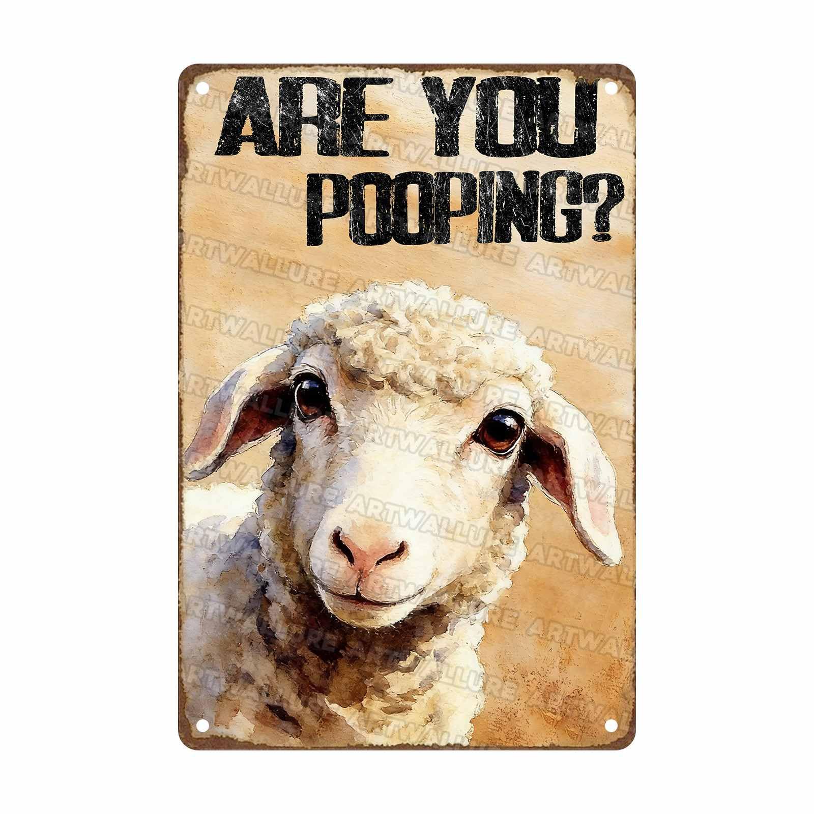 Are You Pooping Metal Sign Funny Sheep Wall Decor for Home Bathroom Poster Restroom Toilet Washroom 8x12Inch