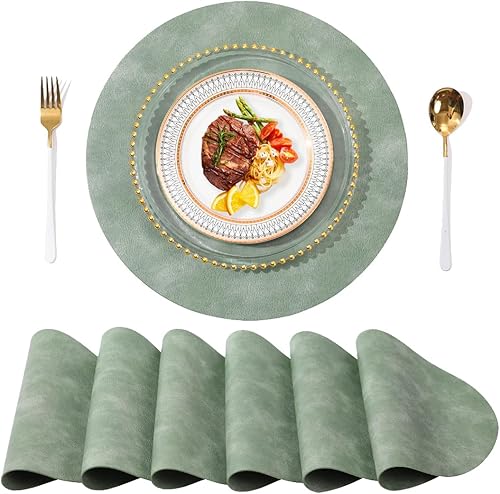 Juego de manteles individuales de piel sintética de 6.15 pulgadas, redondos con patrón de piel de vaca lavada para mesa de comedor, cocina,