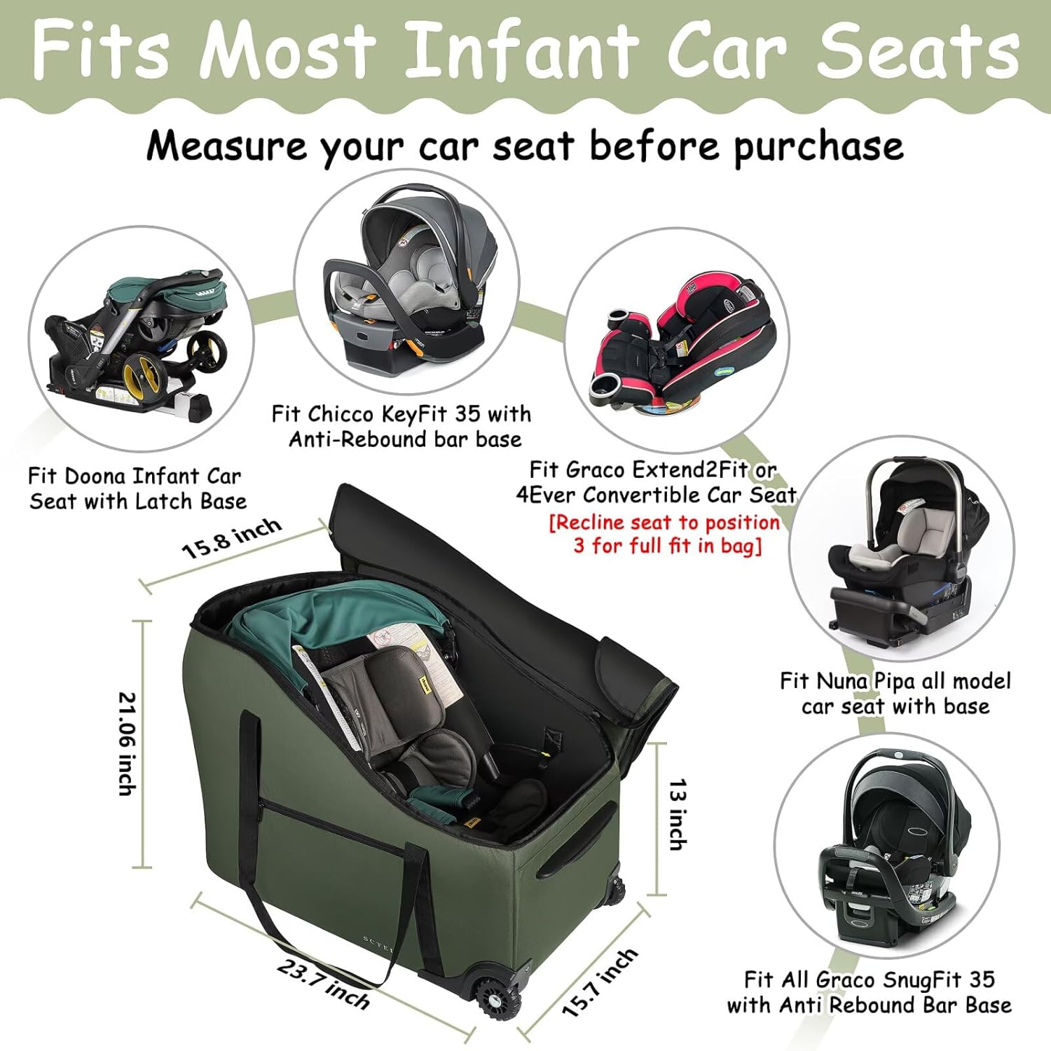 Infant Car Seat Travel Bag for Airplane Compatible with Doona Car Seat Stroller and Base, Fit All Nuna Pipa Car Seat and Base, Padded Carseat Travel Bag, Airport Gate Check Bag