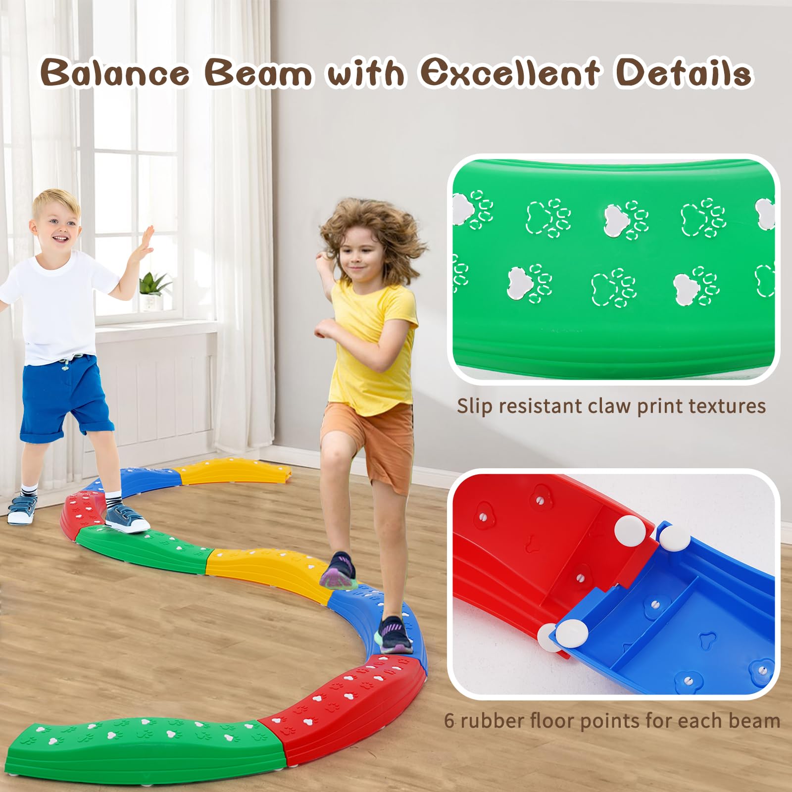 Balancier Kinder Set, Balancierstange Balancierpfad, Trittsteine für Drinnen Draußen, Balanciermauer belastbar ab 2 3