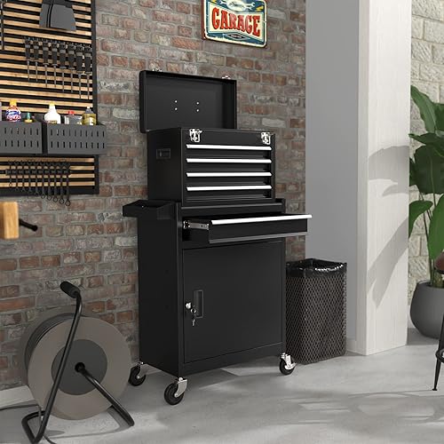 Miniatura 2 de Cofre de herramientas rodante de alta capacidad de 5 cajones, caja de herramientas extraíble sobre ruedas, caja de herramientas con cerradura,