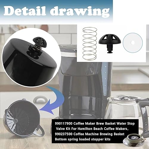 Miniatura 6 de 990117900 - Kit de válvula de parada de agua para cafeteras Hamilton Beach, 990237500, cesta de preparación para cafetera, kit de tapón con resorte