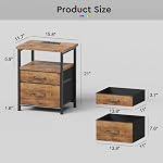 YeTom Nightstand with Charging Station, LED Night Stand with 2 Fabric Drawers, Side Table with Open Shelf, End Table with Steel Frame, 2 Drawer Dresser for Bedroom, Easy Assembly, Brown