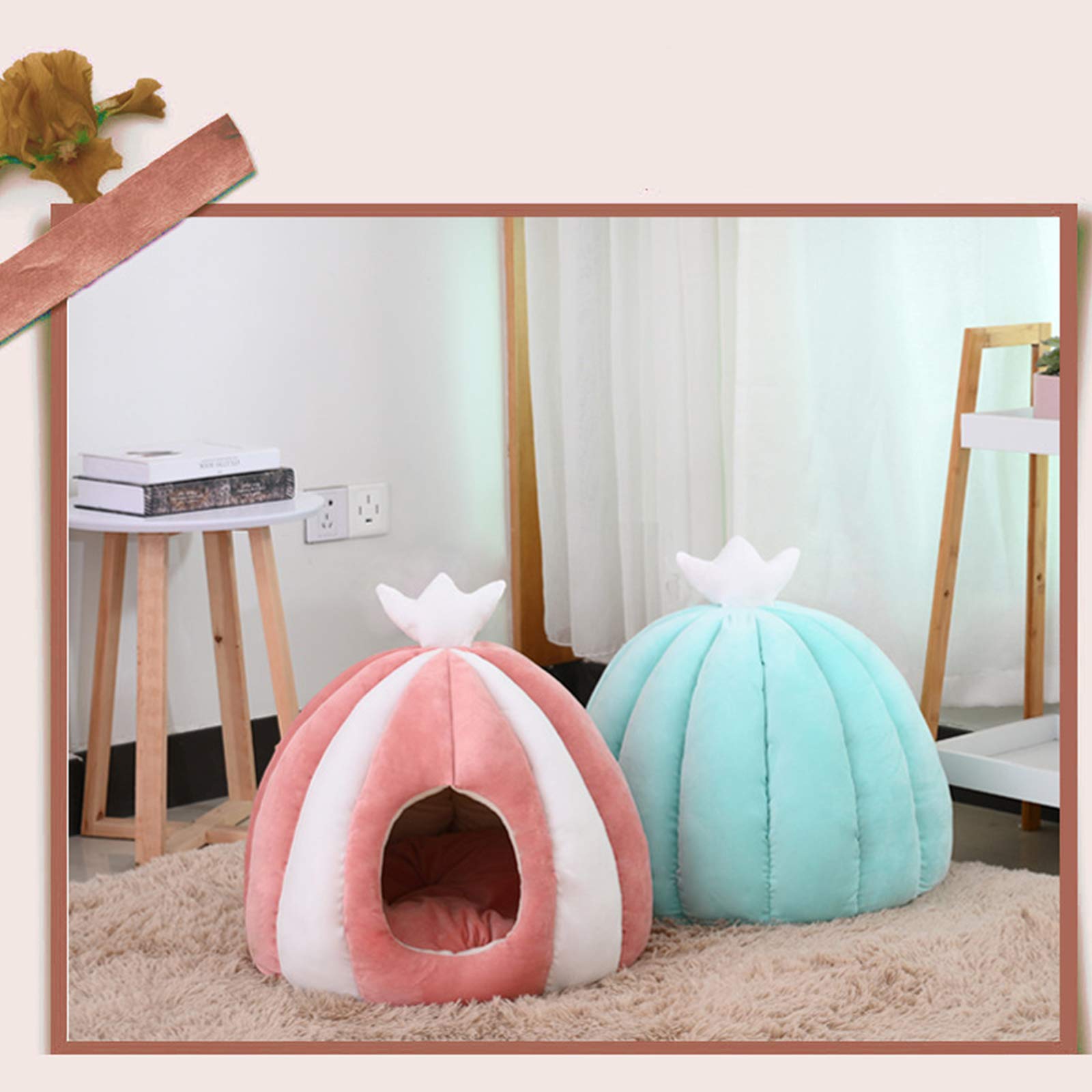 Lit De Tente pour Chat, 2 en 1 Auto-Chauffant Confortable Triangle Lit Igloo pour Chat Confortable Lit pour Animal De Compagnie Chaud Cave Nest Sleeping Bed Puppy House avec Amovible