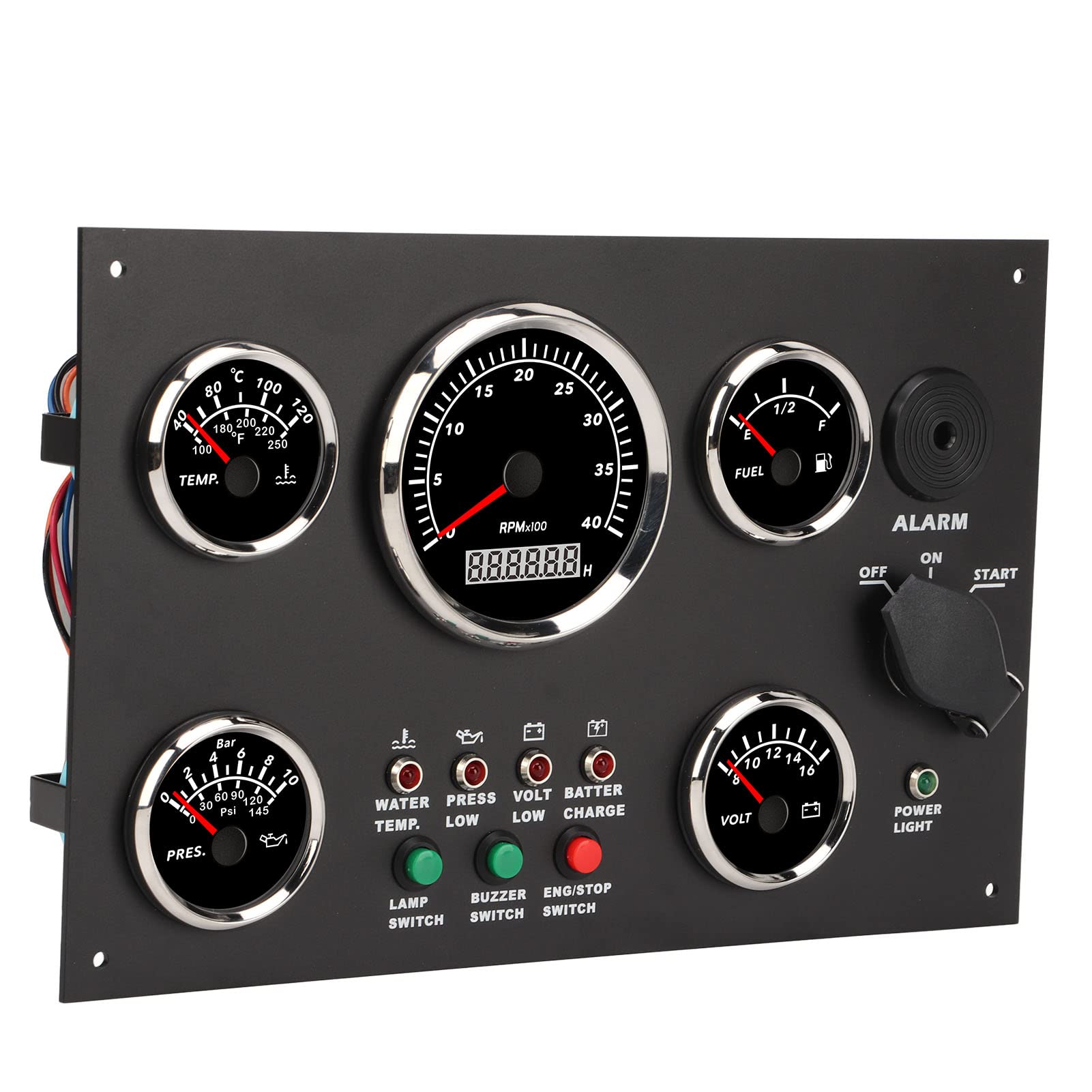 Akozon Panel de Instrumentos para Barcos Juego de Calibre 5 Multifuncional Alta Precisión para Aleación de Aluminio Marino