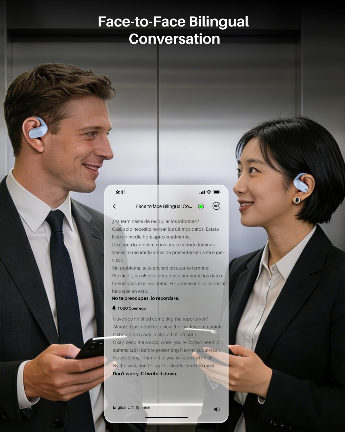 TOZO OpenWear Écouteurs Bluetooth sans Fil avec Traduction IA en Temps Réel