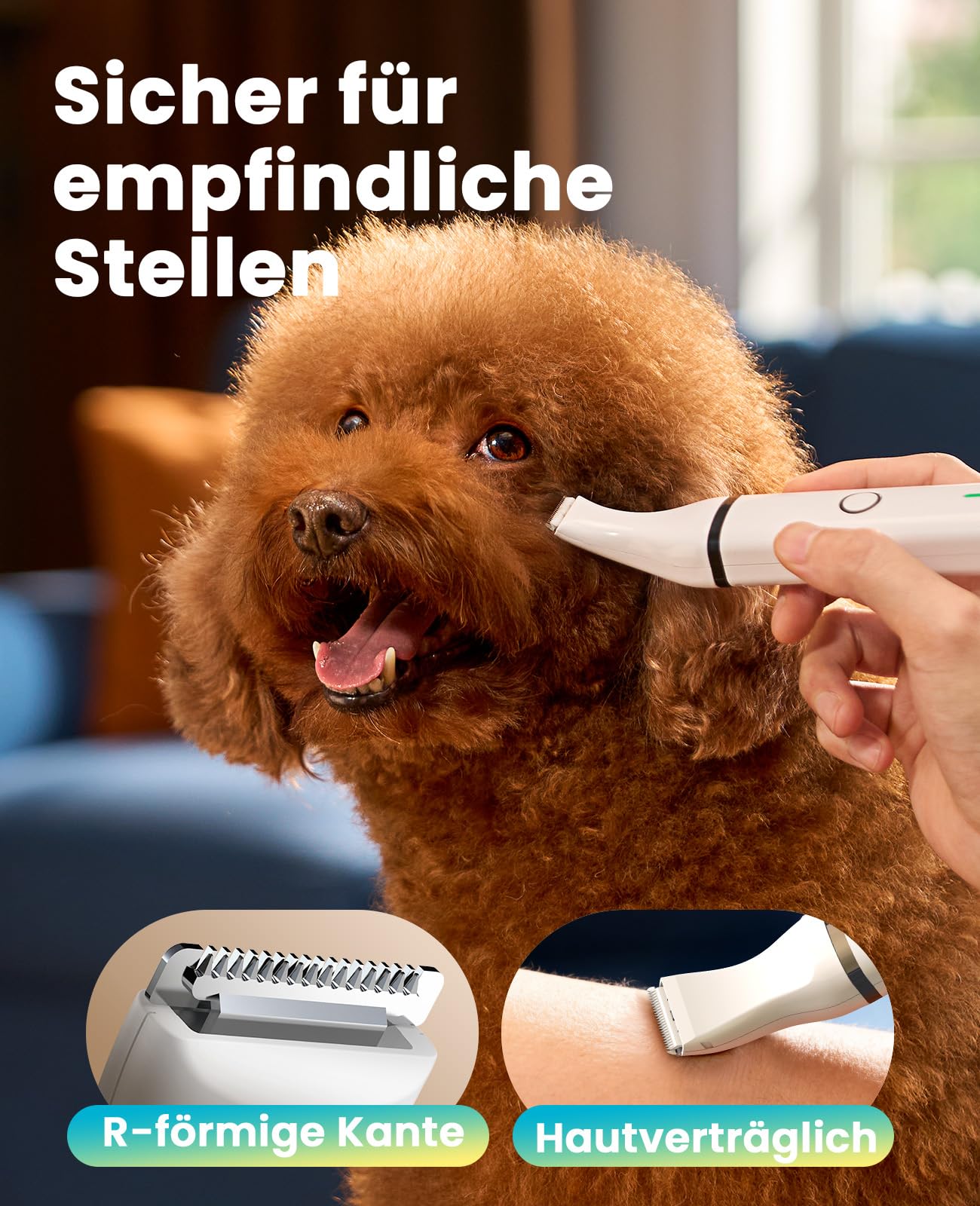 oneisall Pfotentrimmer für hunde mit Doppelklingen, 2-Gang schermaschine hund pfoten Leise hundeschermaschine für Pfoten, Augen, Ohren, Gesicht, Körper (weiß)