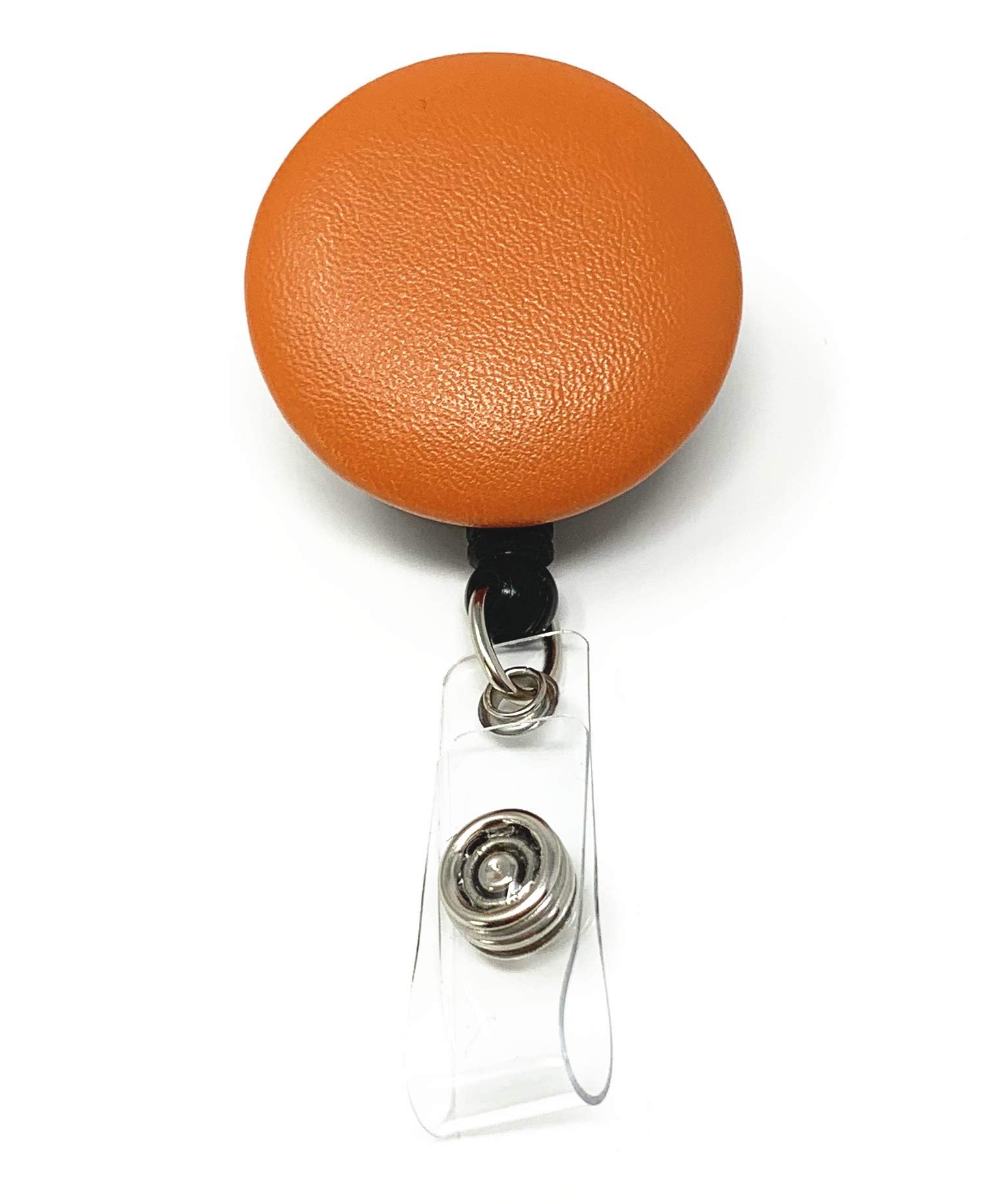 Leather Face Retractable ID Name Badge Reel Holder with Swivel Clip (Orange)