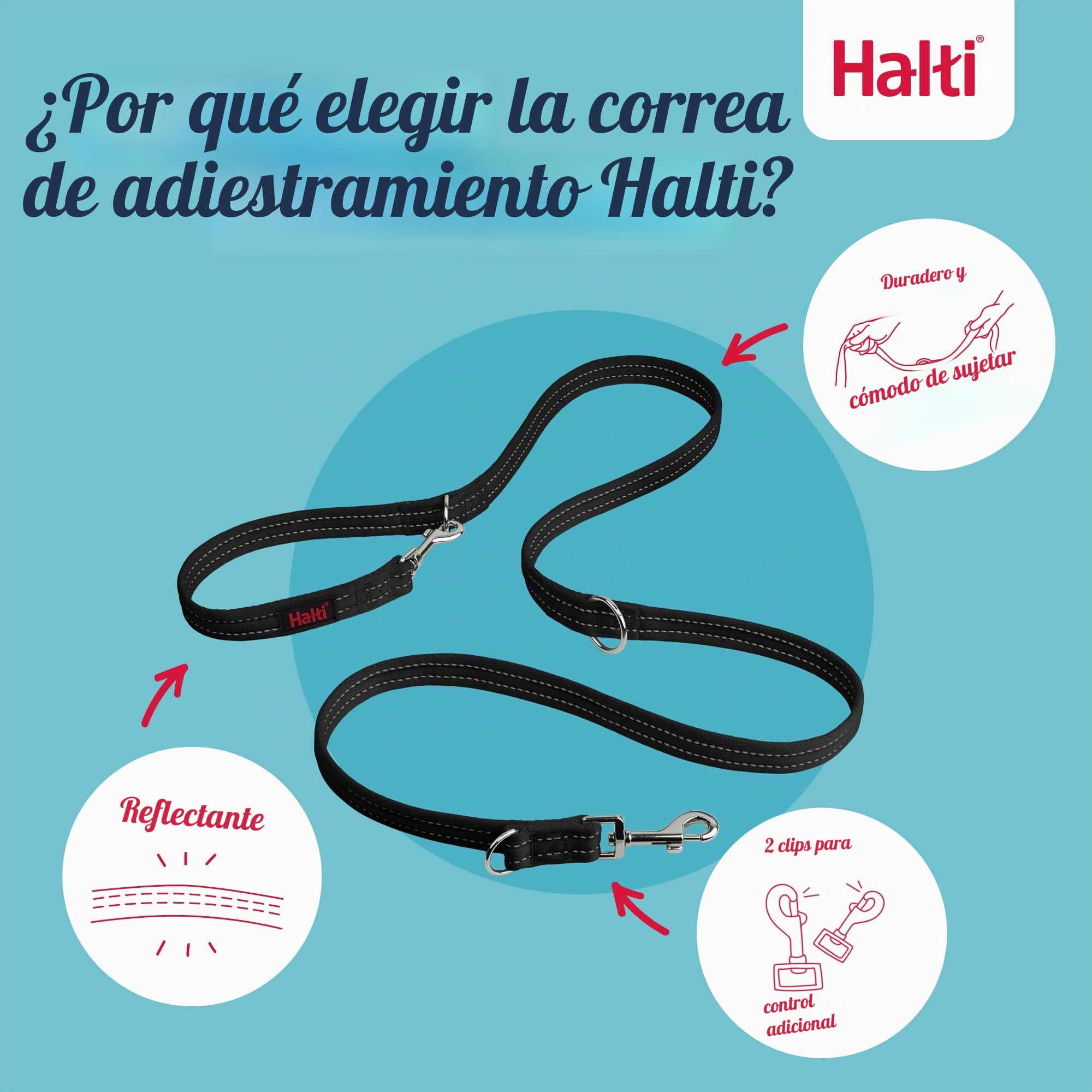 HALTI Headcollar Talla 3, Negro y Correa de Entrenamiento HALTI tamaño Grande, Paquete Combinado Negro - Evita Que tu Perro Tire de la Correa. Ajustable, Ligero con Banda para la Nariz Acolchada.