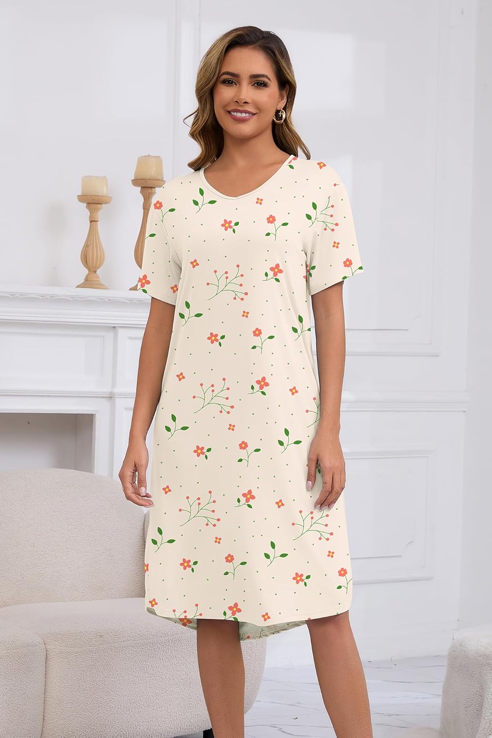 3 Pack Nightgowns for Women Soft Print Womens Nightshirts Short Sleeve Sleepwear - Image 2