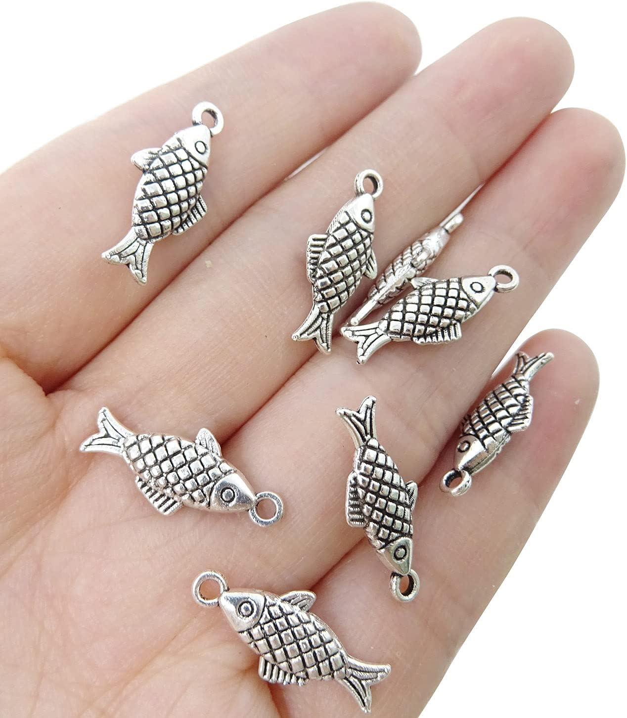 Honbay 50PCS Alloy Double Sided Fish Charms Pendant for DIY Bracelets Necklace Jewelry Making Craft (20mmx9mm, Antique Silver) - Image 3