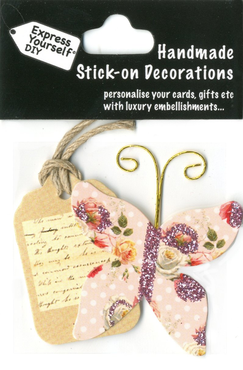 Express Yourself MIP, self Adhesive, Floral Butterfly on Tag Mini Topper - Ideal for Card Making, Scrapbooking, Papercrafts, Childrens Crafts etc