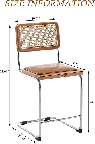 Miniatura 7 de Alunaune Juego de 2 taburetes de ratán natural de mediados de siglo de 24 pulgadas, taburetes tapizados modernos de altura de barra, sillas de