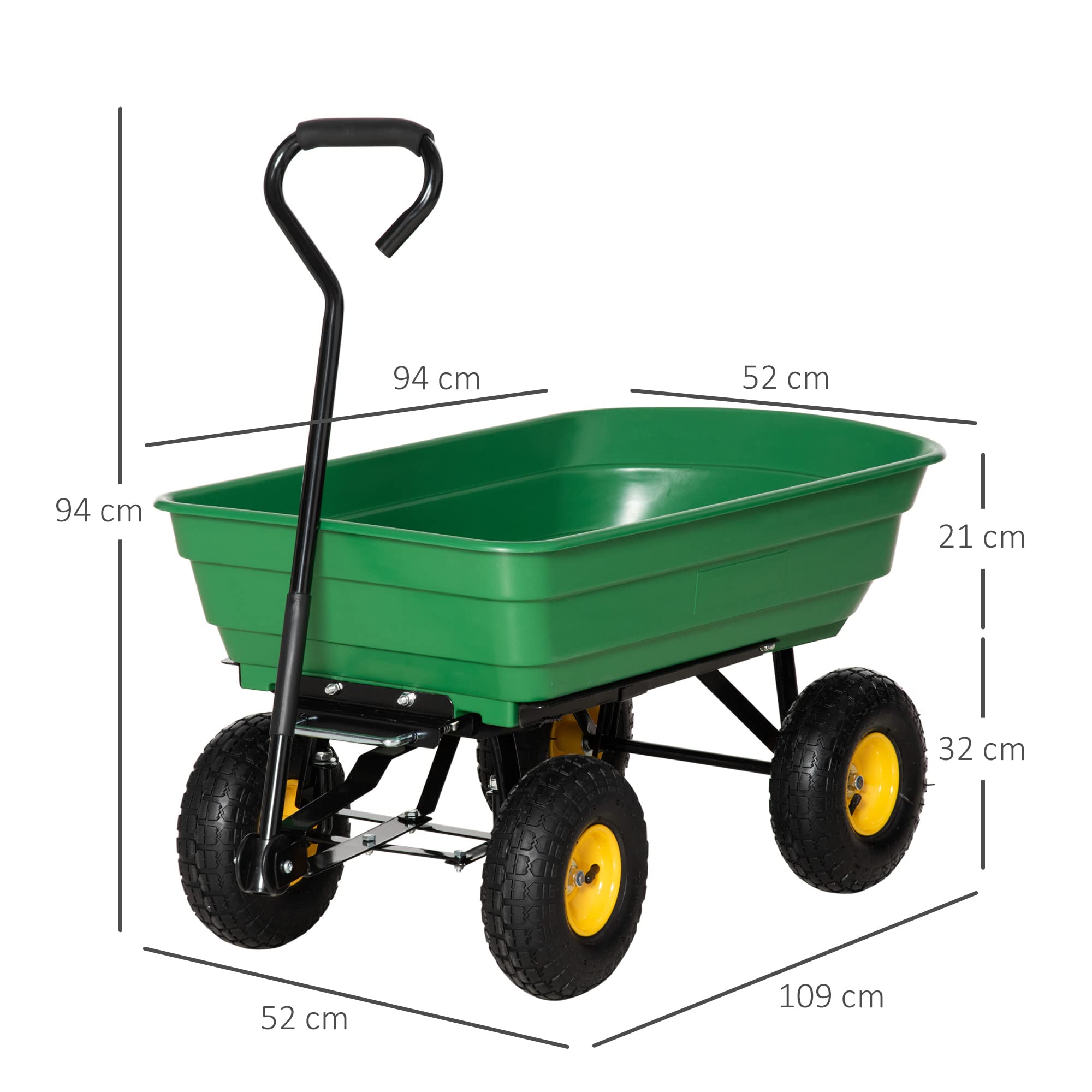 Buy Outsunny 75 Litre Large Garden Cart Heavy Duty 4 Wheel Trolley Dump