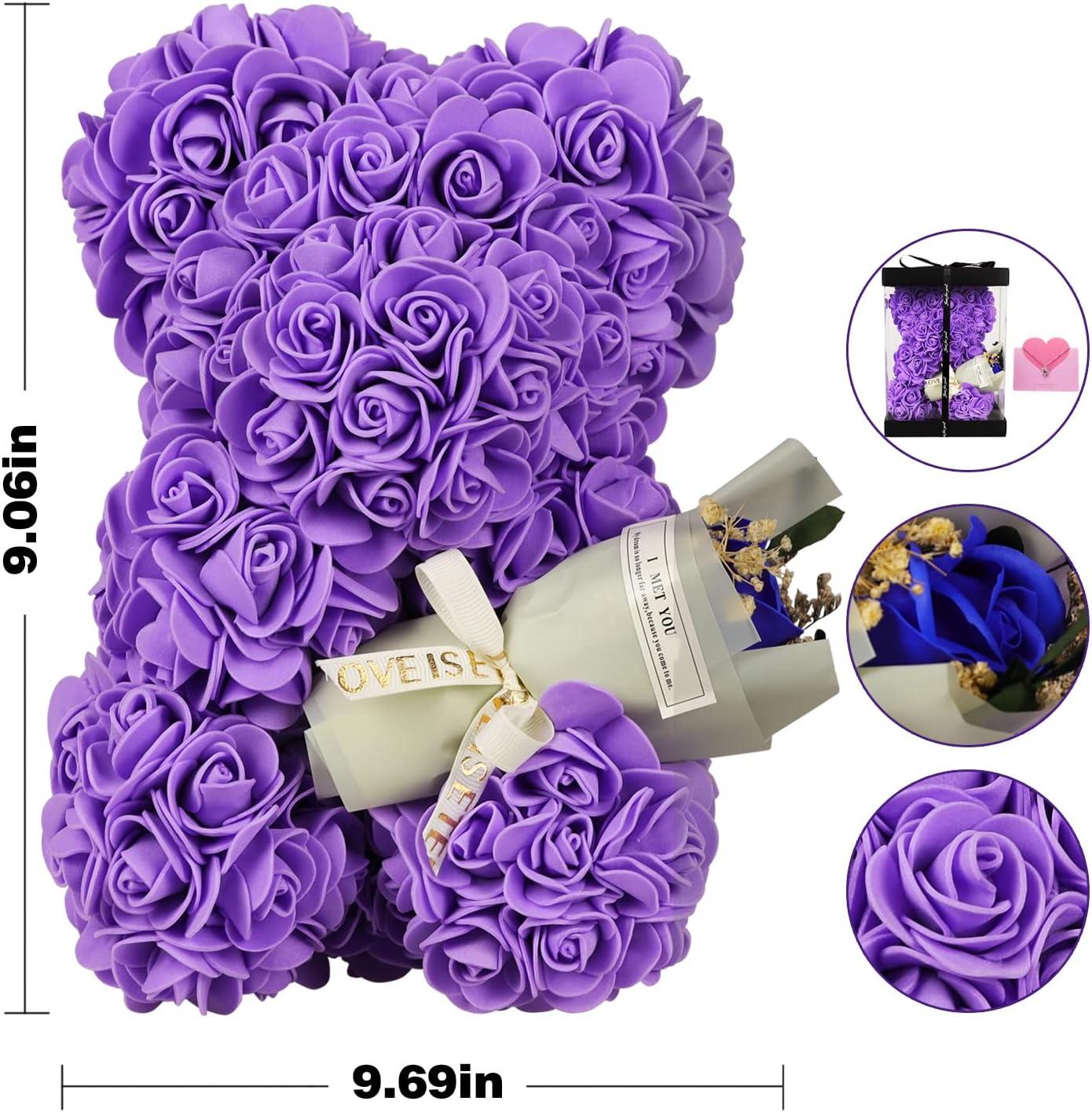Purple Rose Bear Gifts for Women - Eternal Preserved Roses Teddy Gift, Romantic Anniversary Birthday Valentine Keepsake for Her/Wife, Handmade Floral Art Bear - Image 6