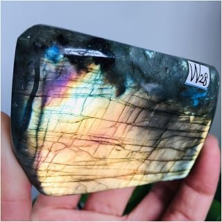 BAKYAR Cristal Natural Áspero Cristal Natural Cuarzo Piedra Preciosa Pulida Piedra labradorita con Destello Azul o Amarillo Decoración del hogar (Color : W28 327g 60mm)