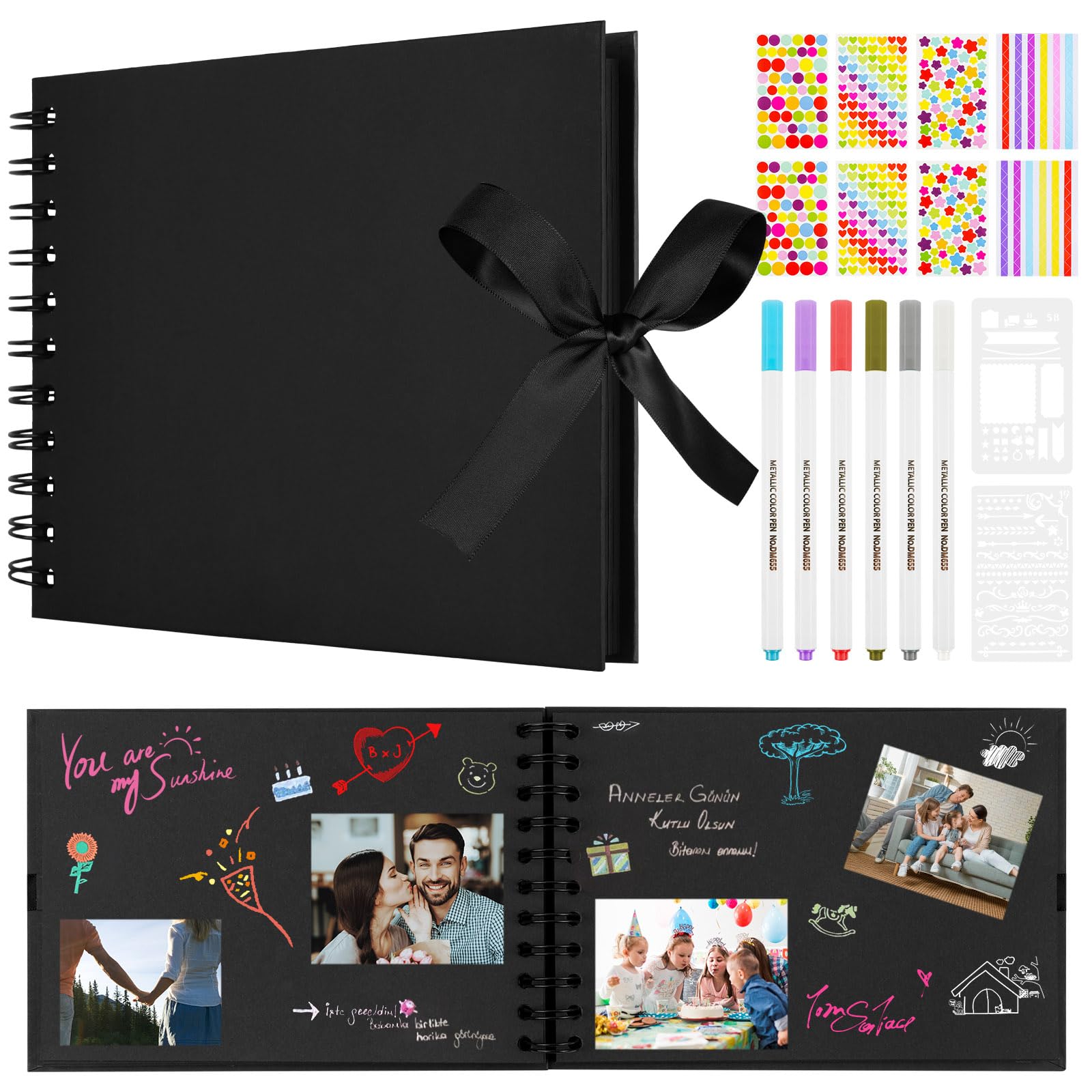 Aolso Fotoalbum Zum Selbstgestalten, 30 schwarze Seiten DIY Erinnerungsalbum, 21,5 x 15 cm DIY Fotoalbum für Baby, Scrapbook-Fotoalben, Retro Fotoalbum für Geburtstag, Abschlus (Schwarz)