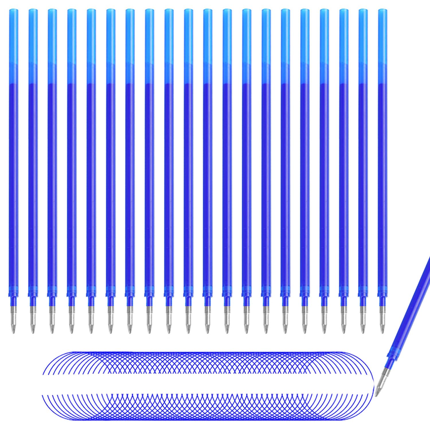 Mines Effaçables Bleues - Lot De 20 Recharges Pour Stylo Gel - Pointe 0,7 Mm - Idéal école, Bureau, Cadeau - 10
