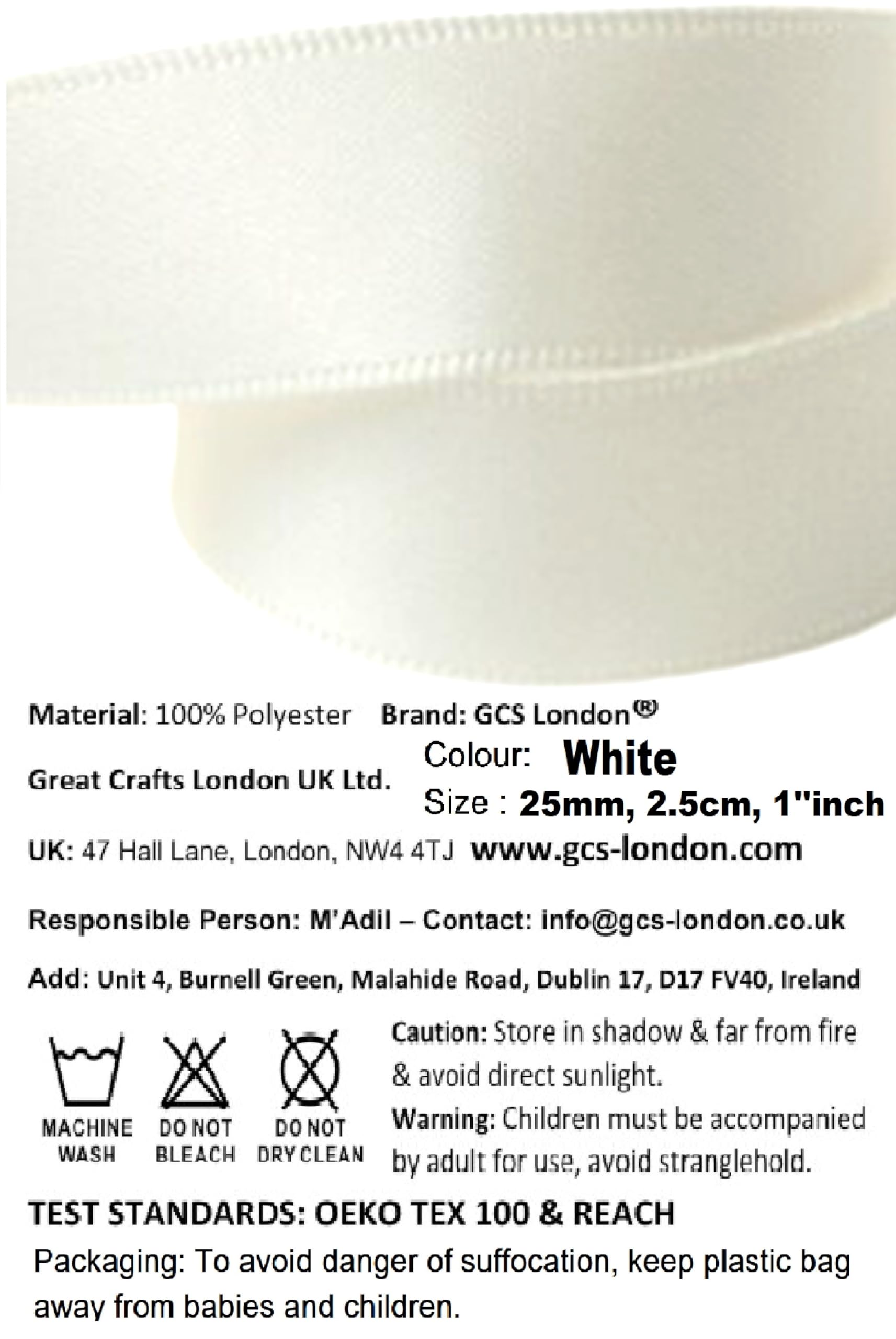 Double Sided Satin Ribbon 25mm x 10 Meters (Off White) for Gifts Wrap Sew Party, Decorations Events Dress Wedding Christmas Crafts, Bows Car, Balloons Hairs, DIY, Bouquets, Cake More — view 2