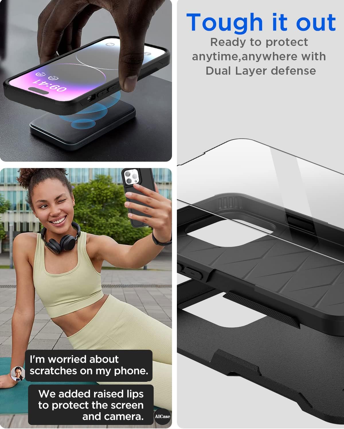 AICase for iPhone 14 Pro Max Case with Glass Screen Protector+Camera Lens,Heavy Duty Drop Protection Full Body Rugged Shockproof Military Protective Tough Durable Cover for iPhone 14 Pro Max 6.7"_15 - Image 5