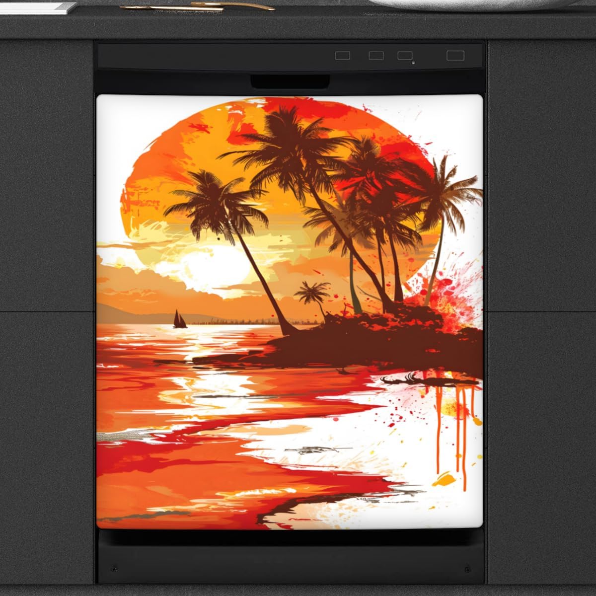 Romantic Sunset Seaside Dishwasher Magnet Cover Reusable Decorative Magnetic Door Cover Dishwasher Covers for The Front Magnetic Kitchen Refrigerator Appliance Decor 23 x 26 Inches