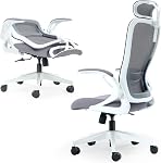 Tervo Model U | Folding Office Chair for Small Spaces | Gaming Chair for Adults and Children | Ergonomic Mesh Computer Chair for Bedroom | Folding Desk Chair for Home Work (White and Grey Headrest)