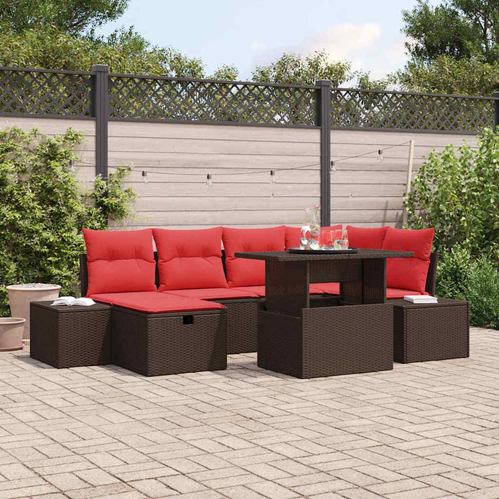 Generisch Gartensofa-Set 7 STK. Braun Poly-Rattan,Gartenmöbel-Sets,68.7kg-3361213
